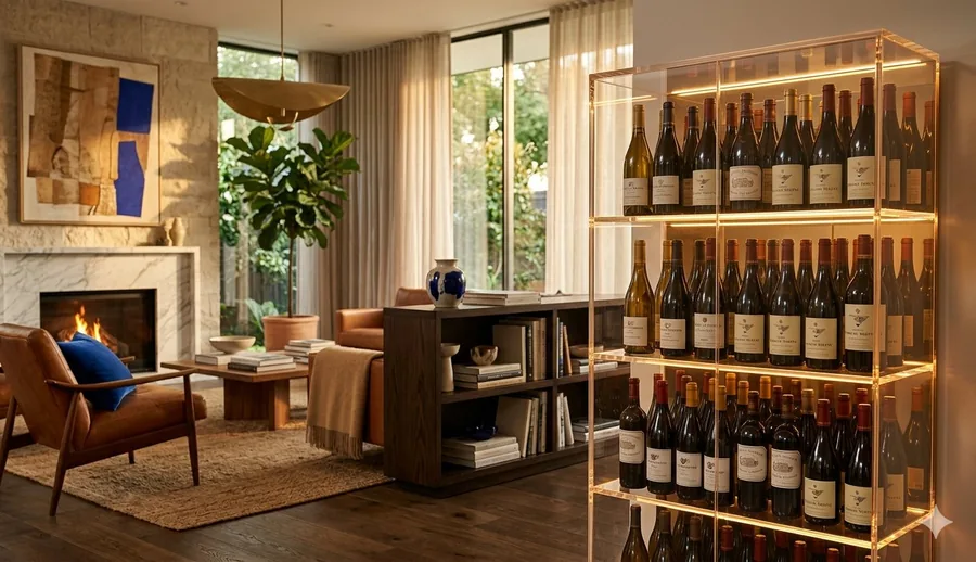Mueble y vitrina de acrílico para decoración residencial con iluminación LED integrada